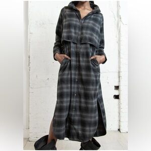 Nicholas K Ronin Plaid Convertible Shirt Gray/ Black Dress Size Medium